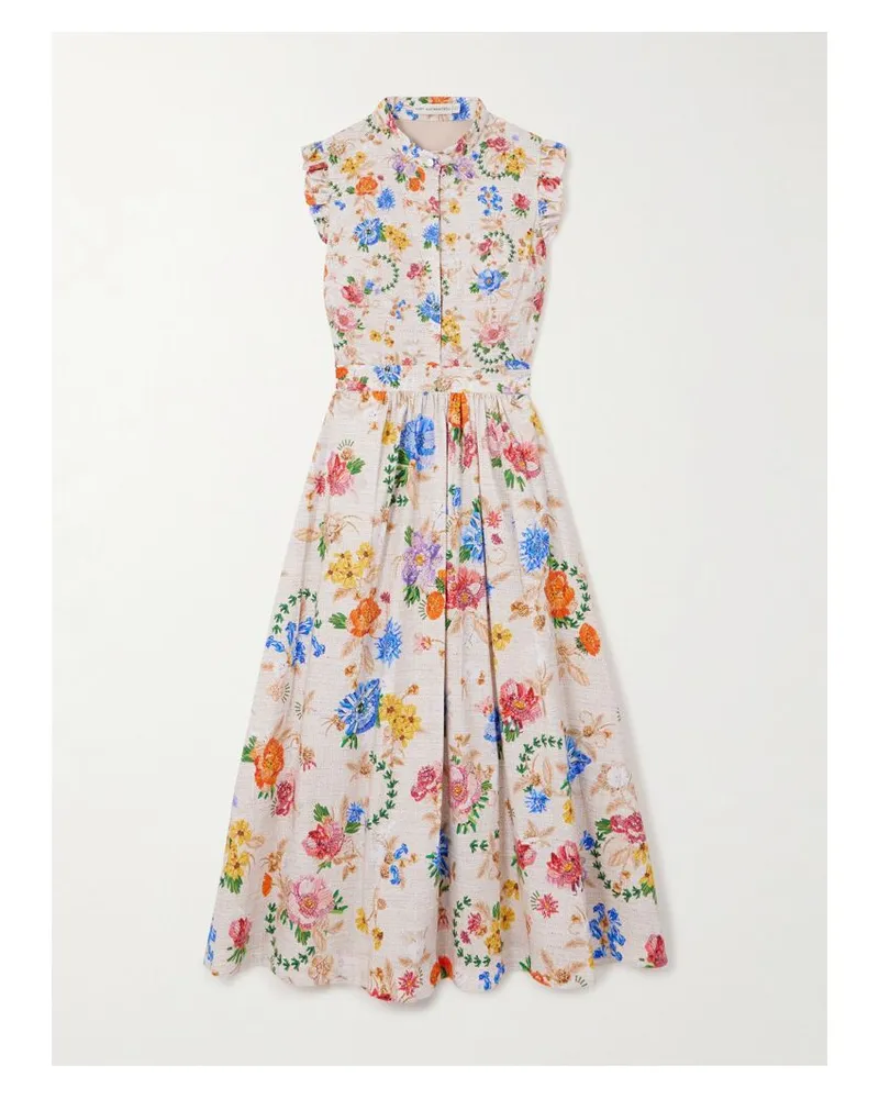 Mary Katrantzou Sezanne Midikleid Aus Baumwollpopeline Mit Blumenprint - Creme Creme