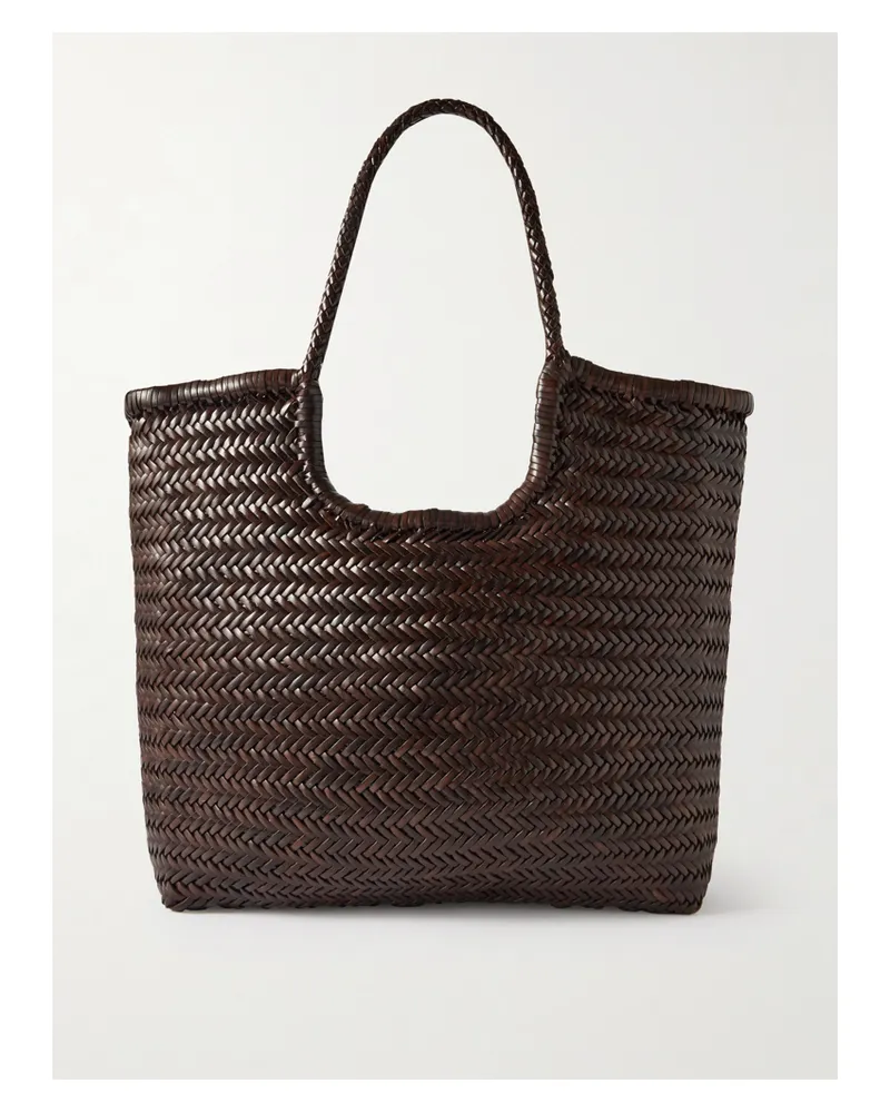 Dragon Diffusion Ns Diagonal Triple Jump Woven Leather Tote - Brown Brown