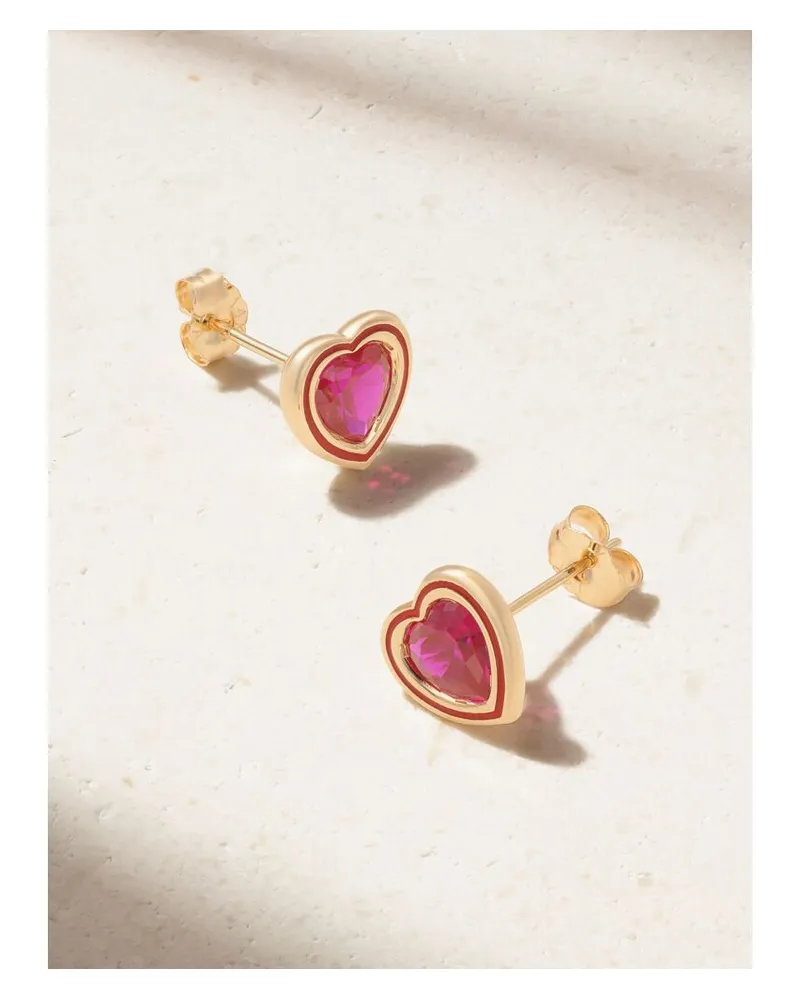Alison Lou Madison Ohrstecker Aus 14 Karat Gold Mit Synthetischen Rubinen Und Emaille - Rot Rot
