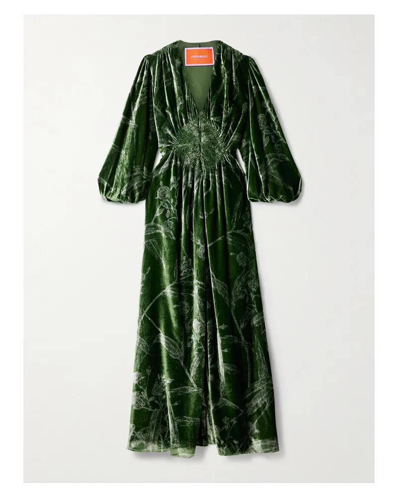La DoubleJ Camerino Maxikleid Aus Bedrucktem Samt - Grün Grün