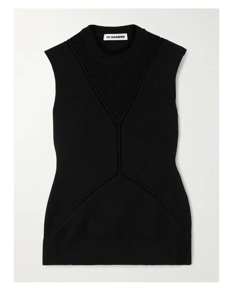 Jil Sander Oberteil Aus Einer Woll-baumwollmischung In Pointelle-strick - Schwarz Schwarz