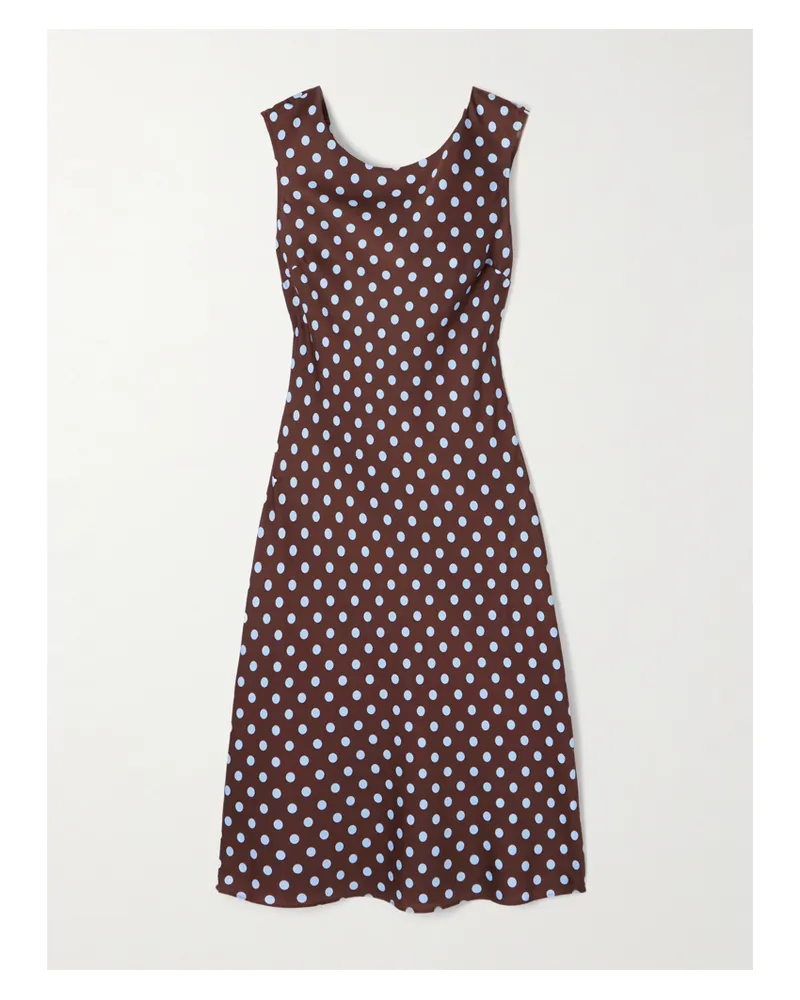 Posse Leo Polka-dot Tencel™-blend Satin Midi Dress - Brown Brown