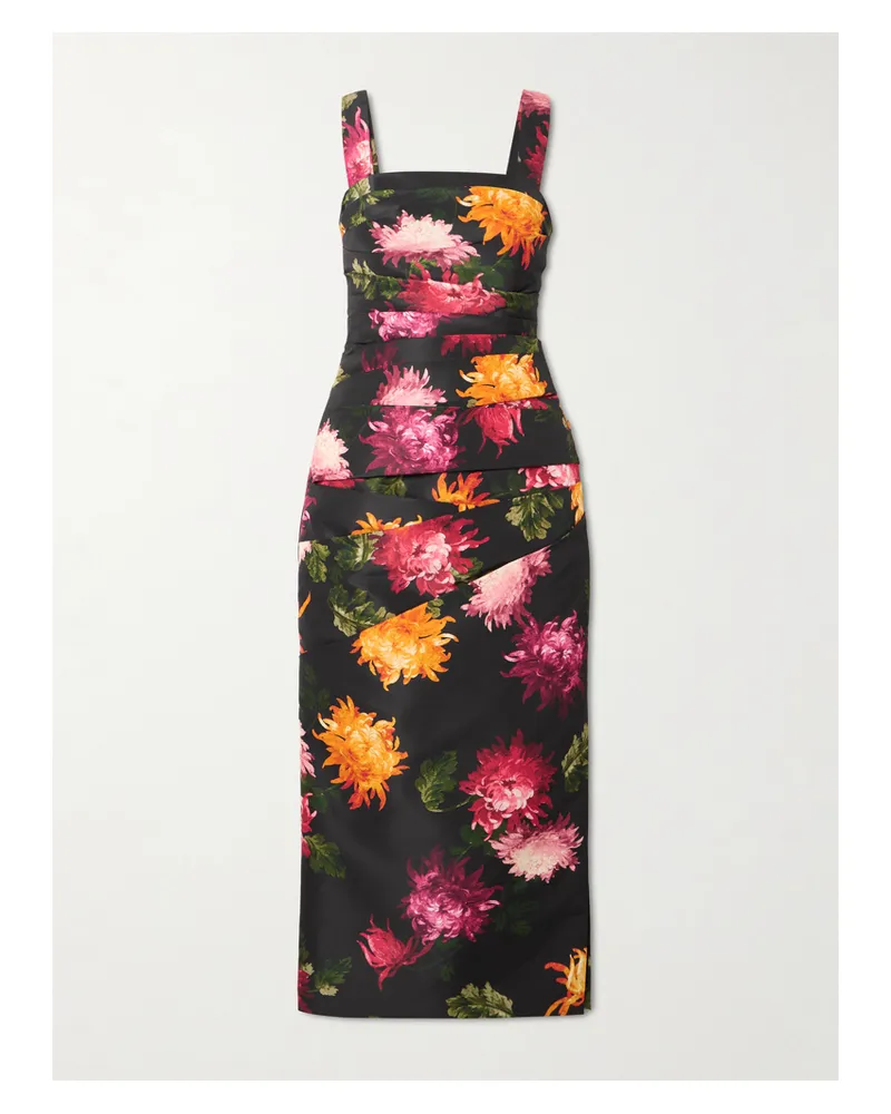 Carolina Herrera New York Draped Floral-print Faille Midi Dress - Black Black