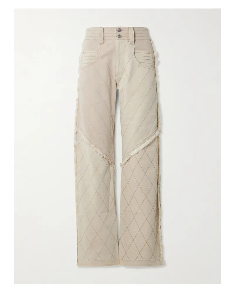 Isabel Marant Shanila Hoch Sitzende Jeans Mit Weitem Bein Und Fransen - Ecru Ecru