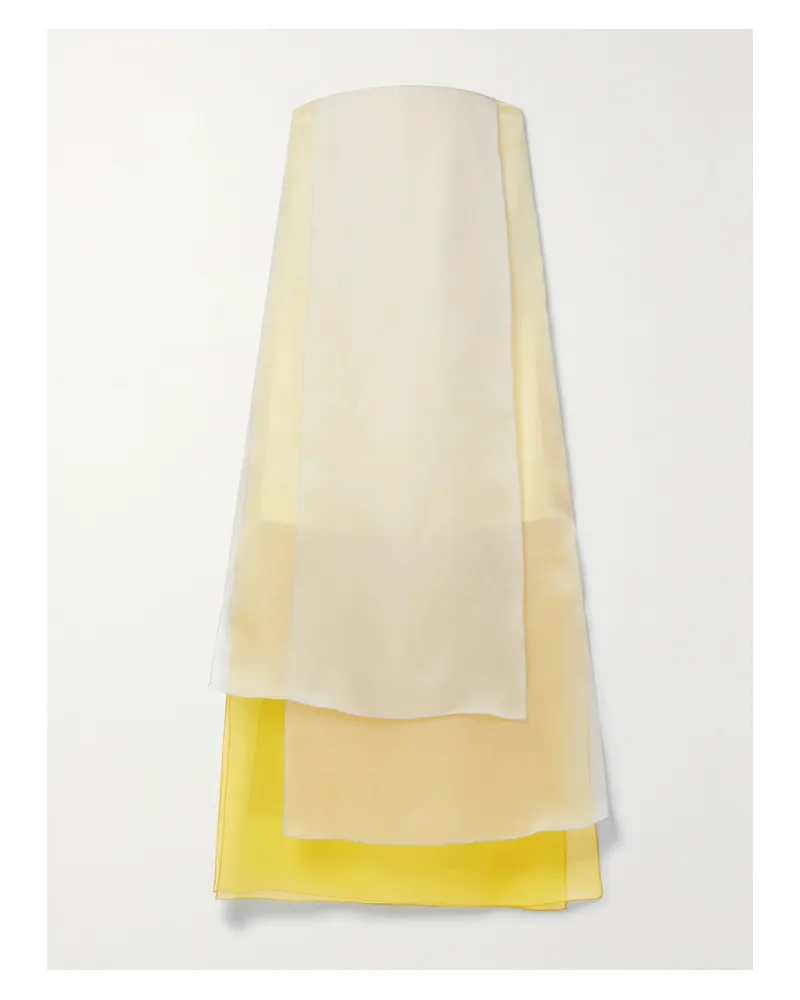 Lafayette148 Trägerloses, Gestuftes Maxikleid Aus Seidenorganza In Colour-block-optik - Gelb Gelb