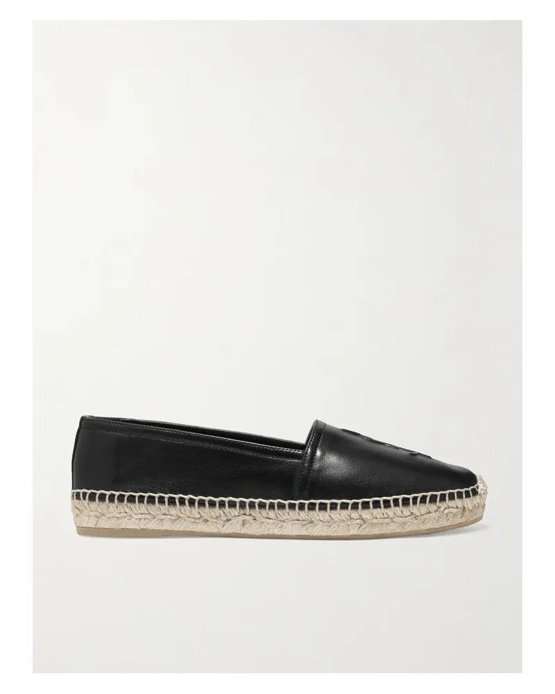 Saint Laurent Cassandre Espadrilles Aus Leder Mit Logoprägung - Schwarz Schwarz