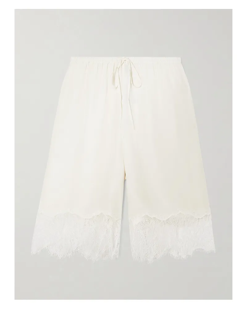 STAUD Verano Shorts Aus Seide Mit Spitzenbesätzen - Weiß Weiß