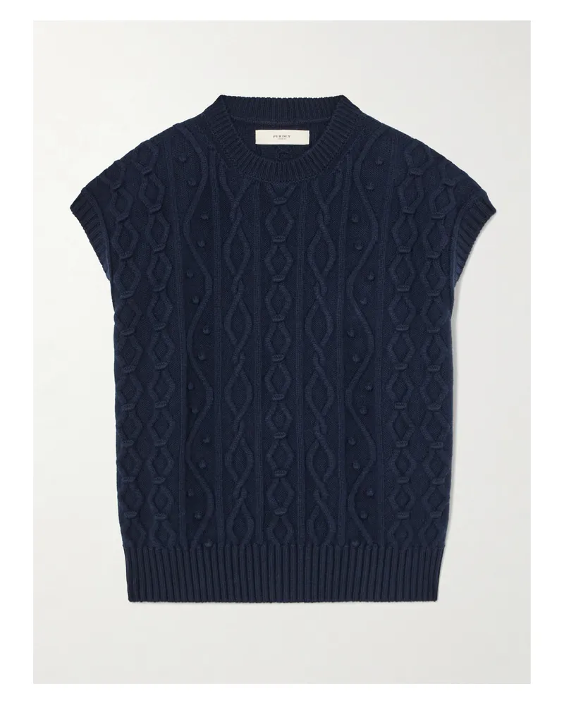PURDEY Cable-knit Cotton And Cashmere-blend Vest - Blue Blue