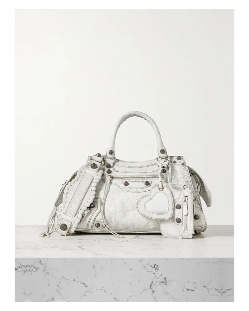 Balenciaga Arena Studded Distressed Crinkled-leather Tote - White White