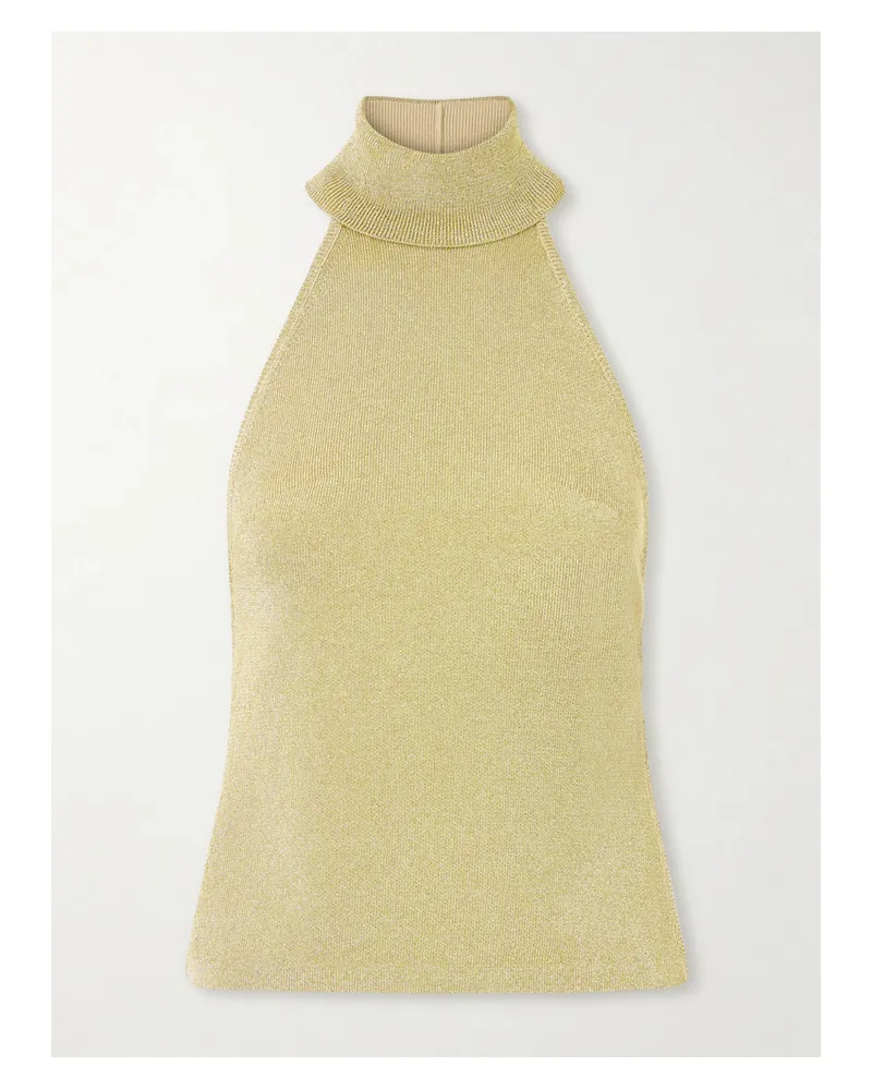 Cult Gaia Wake Ribbed Metallic Halterneck Top - Gold Gold