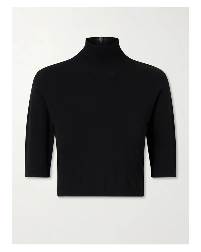 Max Mara Canale Cropped Ribbed-knit Turtleneck T-shirt - Black Black