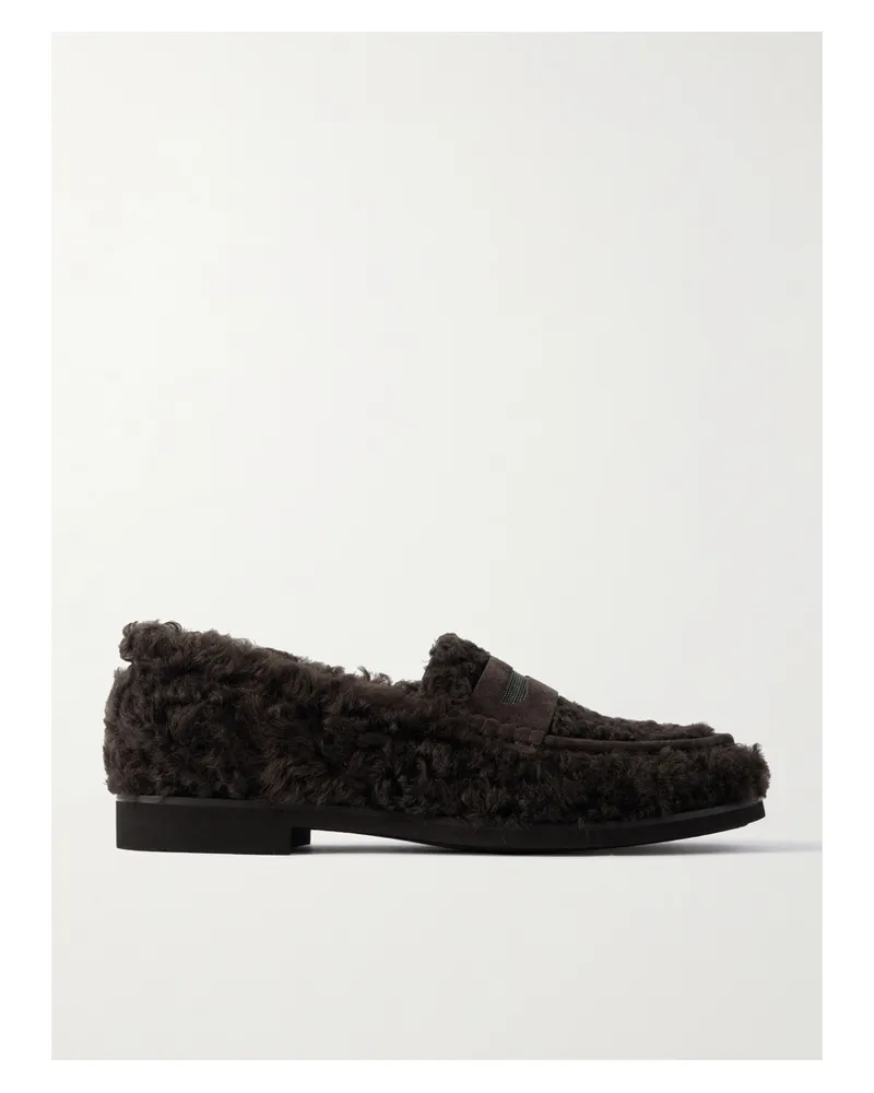Brunello Cucinelli Loafers Aus Shearling Mit Shearling-besätzen Und Zierperlen - Braun Braun