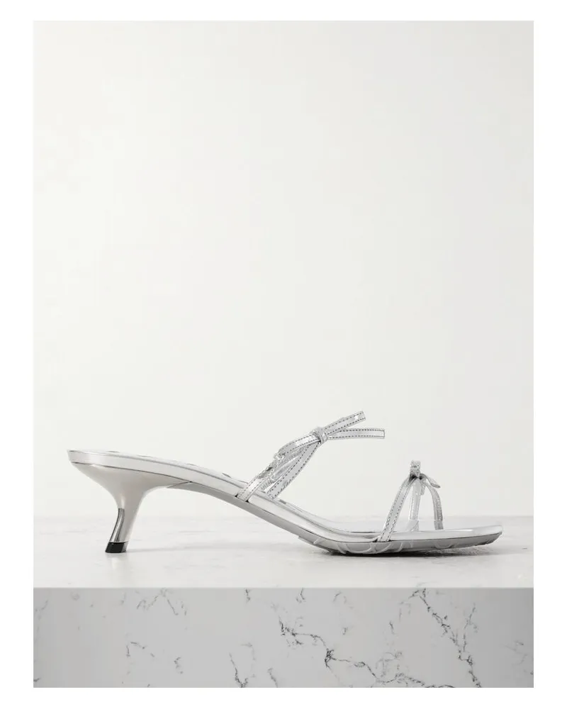 Loewe Petal Bow Mules Aus Metallic-leder - Silber Silber