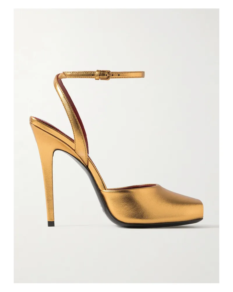 Saint Laurent La Scandale Sandalen Aus Metallic-leder - Gold Gold