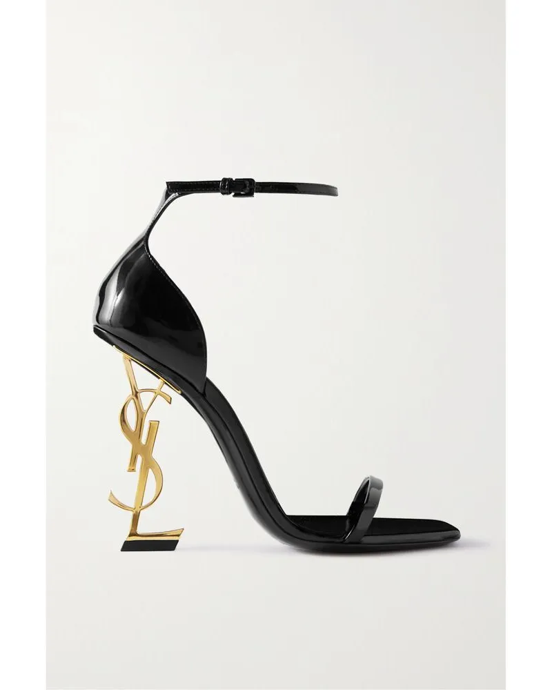 Saint Laurent Opyum 110 Sandalen Aus Lackleder Mit Logo - Schwarz Schwarz