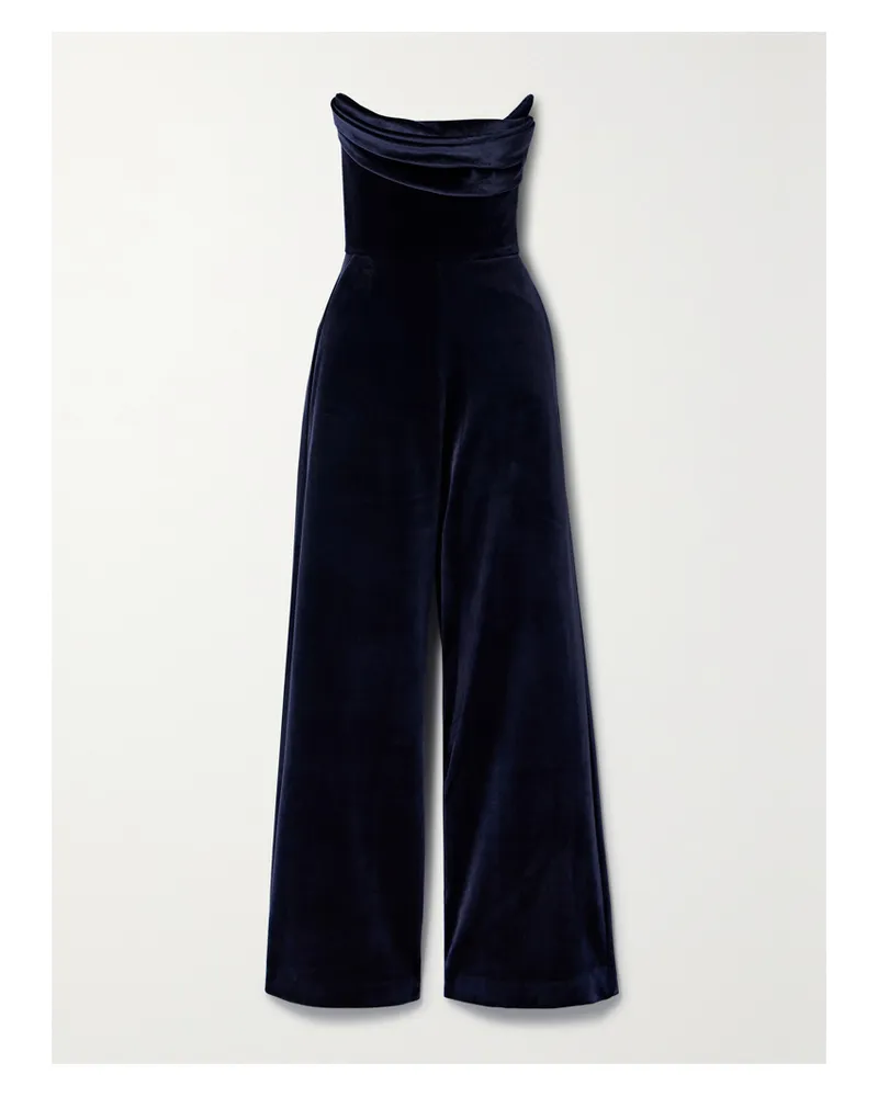 Alex Perry Trägerloser Jumpsuit Aus Samt Mit Falten - Blau Blau