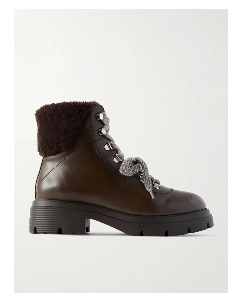 Stuart Weitzman Hudson Lite Schnürstiefel Aus Leder Mit Shearling-futter - Braun Braun