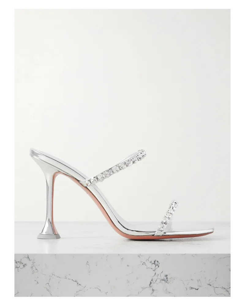 Amina Muaddi Gigi Crystal-embellished Mirrored-leather Mules - Silver Silver