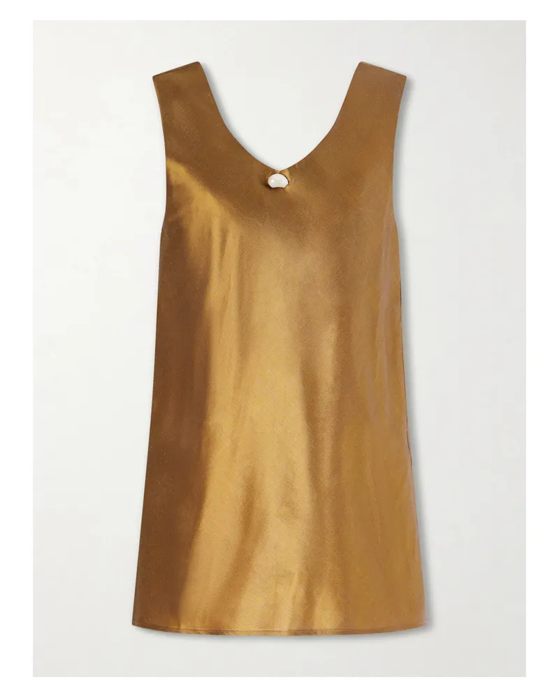 Sara Cristina Dune Pearl-embellished Silk-shantung Mini Dress - Gold Gold