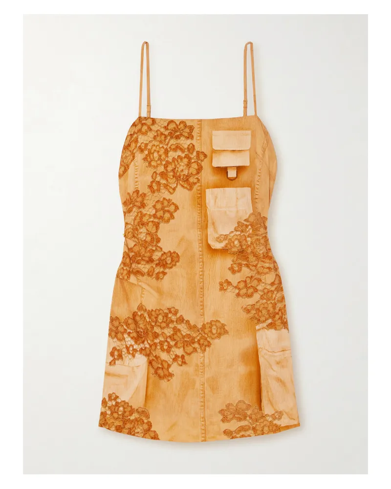 Acne Studios Minikleid Aus Einer Bedruckten Leinenmischung Mit Raffung - Orange Orange