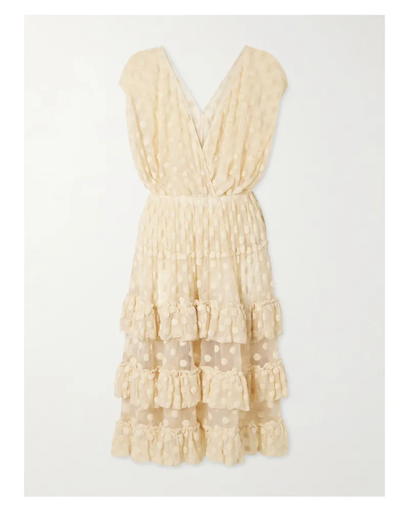 Dries van Noten Ruffled Polka-dot Cotton-blend Mesh Midi Dress - Neutrals Neutrals