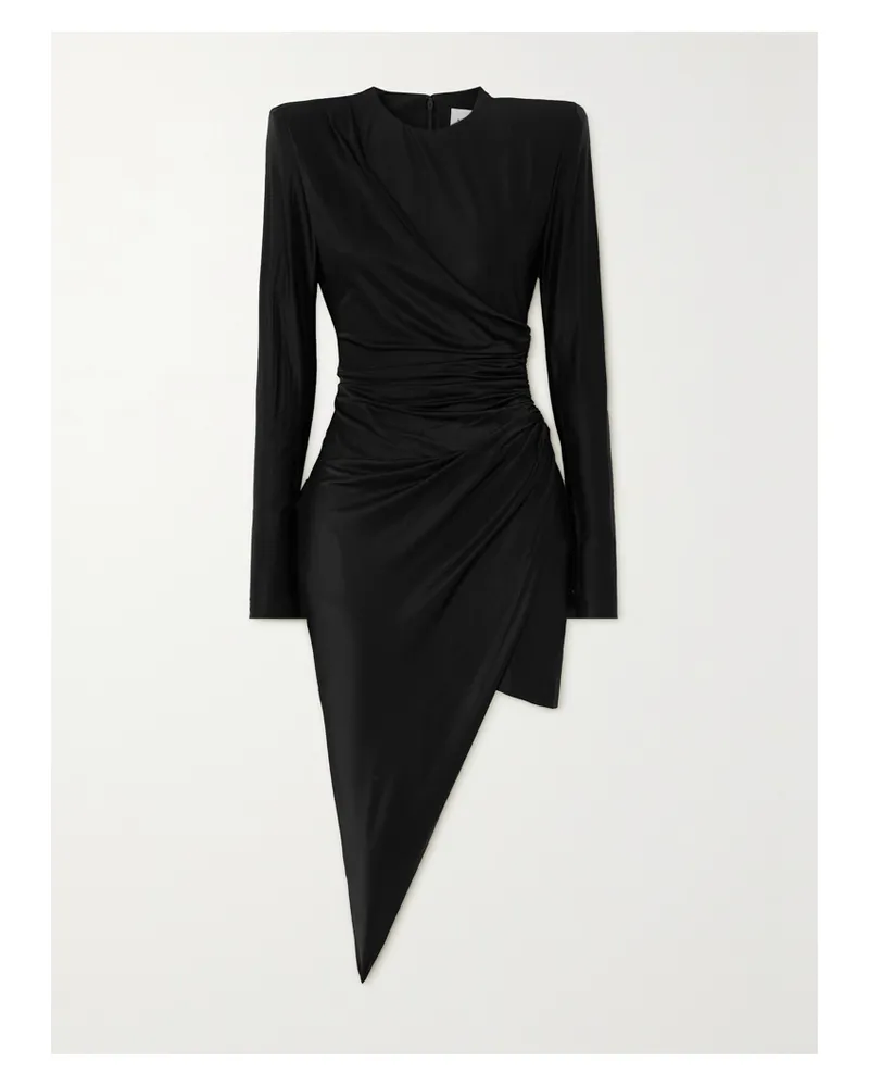 Alexandre Vauthier Asymmetrisches Minikleid Aus Stretch-satin Mit Raffungen - Schwarz Schwarz