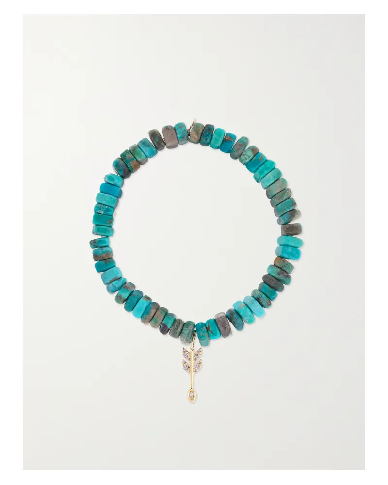 Sydney Evan Small Arrow 14-karat Gold, Turquoise And Diamond Bracelet - Blue Blue