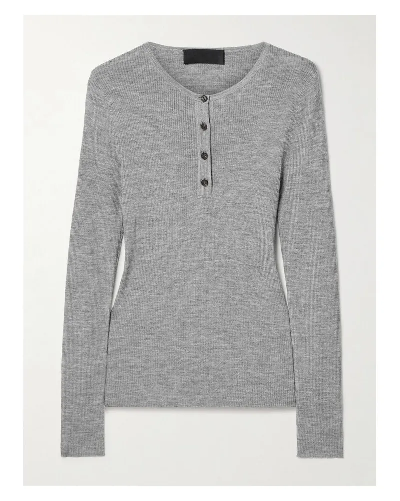 Nili Lotan Klarise Henley-oberteil Aus Einer Gerippten Merinowoll-seidenmischung - Grau Grau