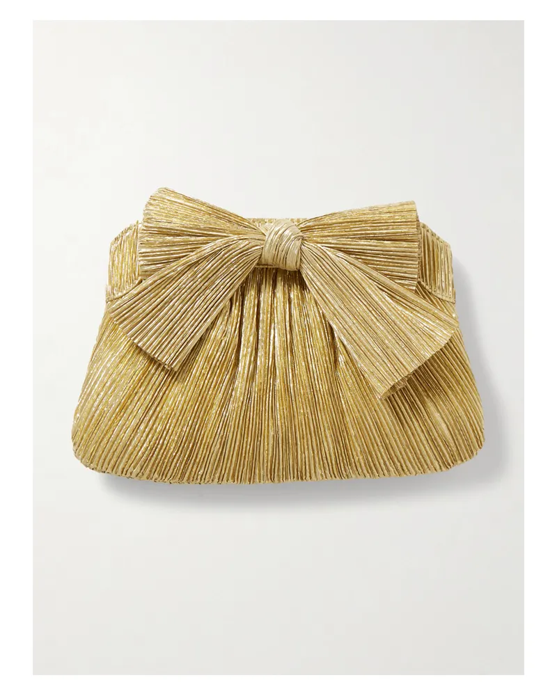 Loeffler Randall Rayne Bow-embellished Plissé-lamé Clutch - Gold Gold