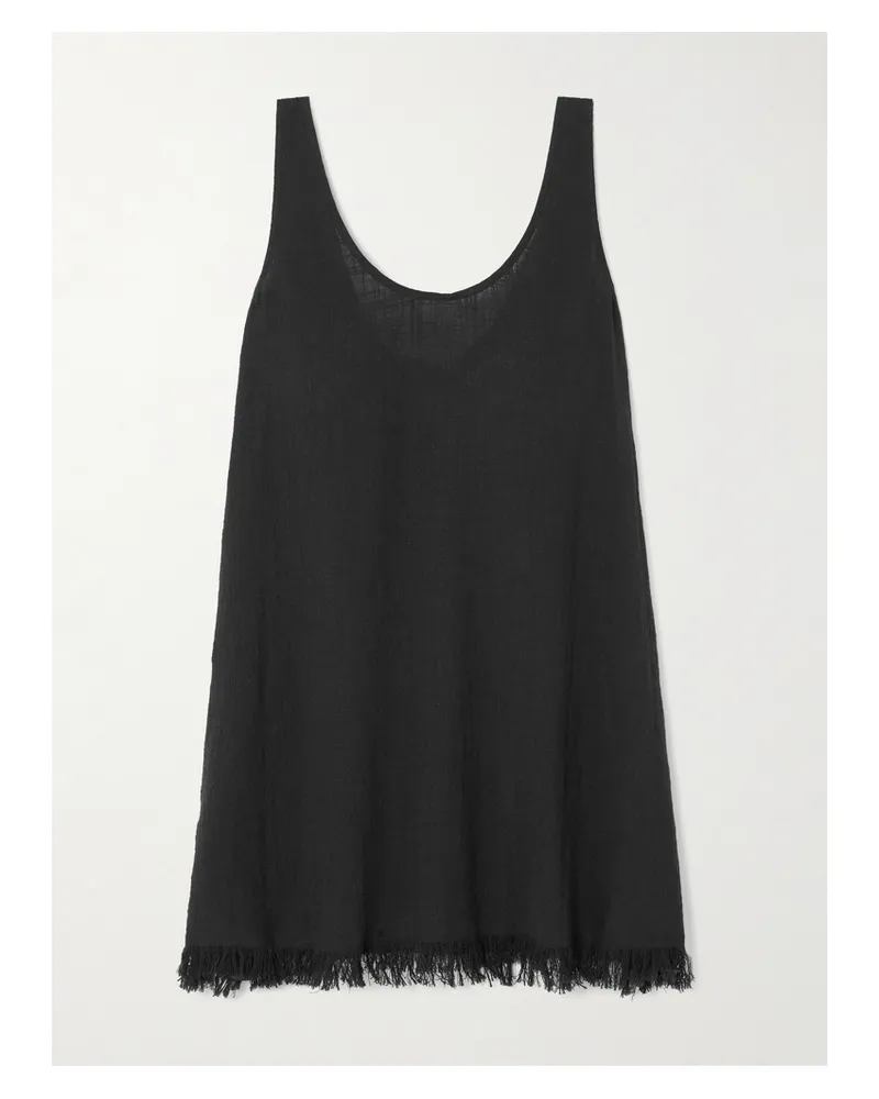 STAUD Tillie Fringed Cotton-gauze Mini Dress - Black Black