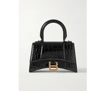 Hourglass Xs Croc-effect Leather Tote - Black