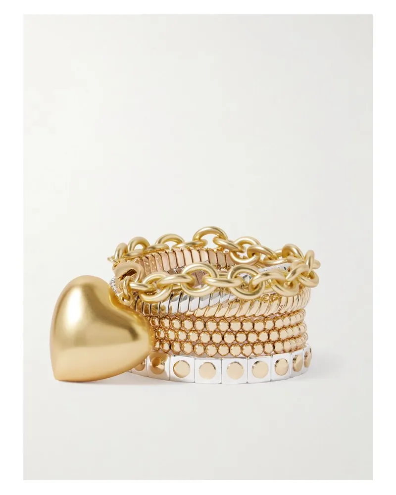 Roxanne Assoulin The Puffy Heart Set Aus Sieben Gold- Und Silberfarbenen Armbändern Gold