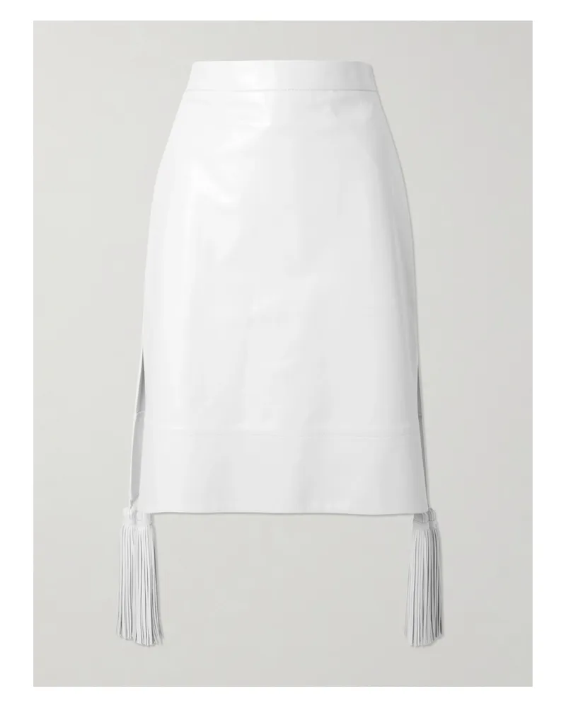 Bottega Veneta Tasseled Glossed-leather Midi Skirt - White White