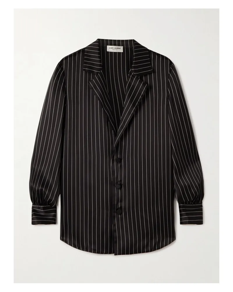 Saint Laurent Hemd Aus Gestreiftem Seidensatin - Schwarz Schwarz