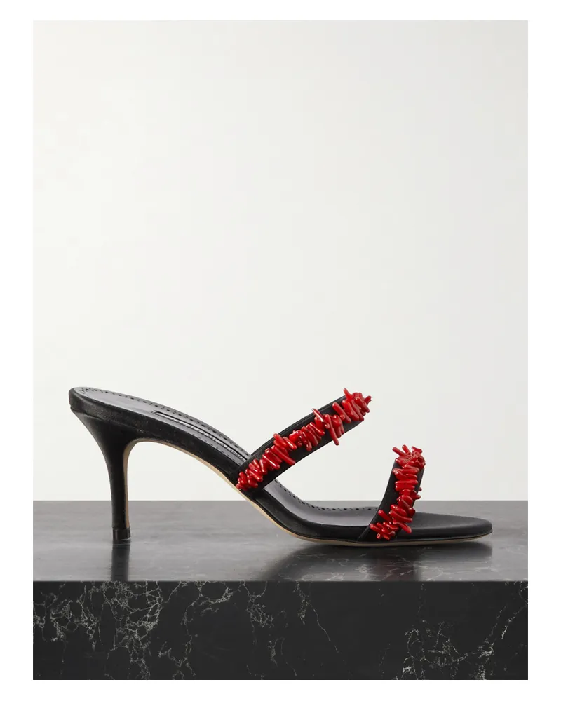 Manolo Blahnik Clorettenu 70 Mules Aus Satin Mit Zierperlen - Schwarz Schwarz