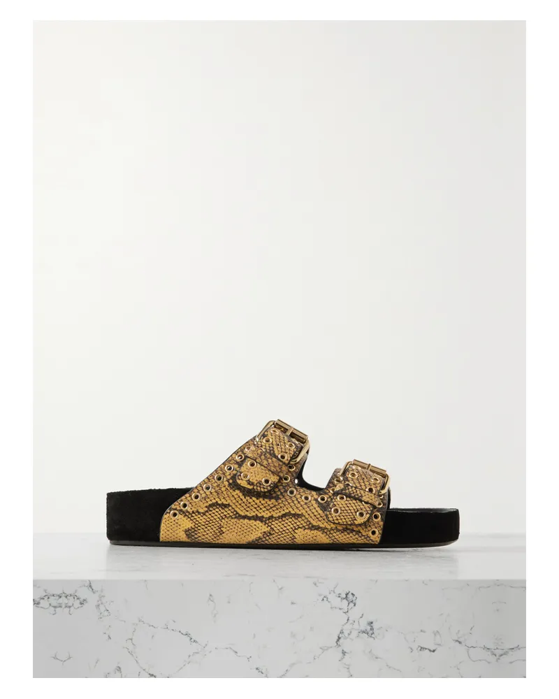 Isabel Marant Lennyo Pantoletten Aus Leder Mit Schlangeneffekt Und Ösen - Gelb Gelb