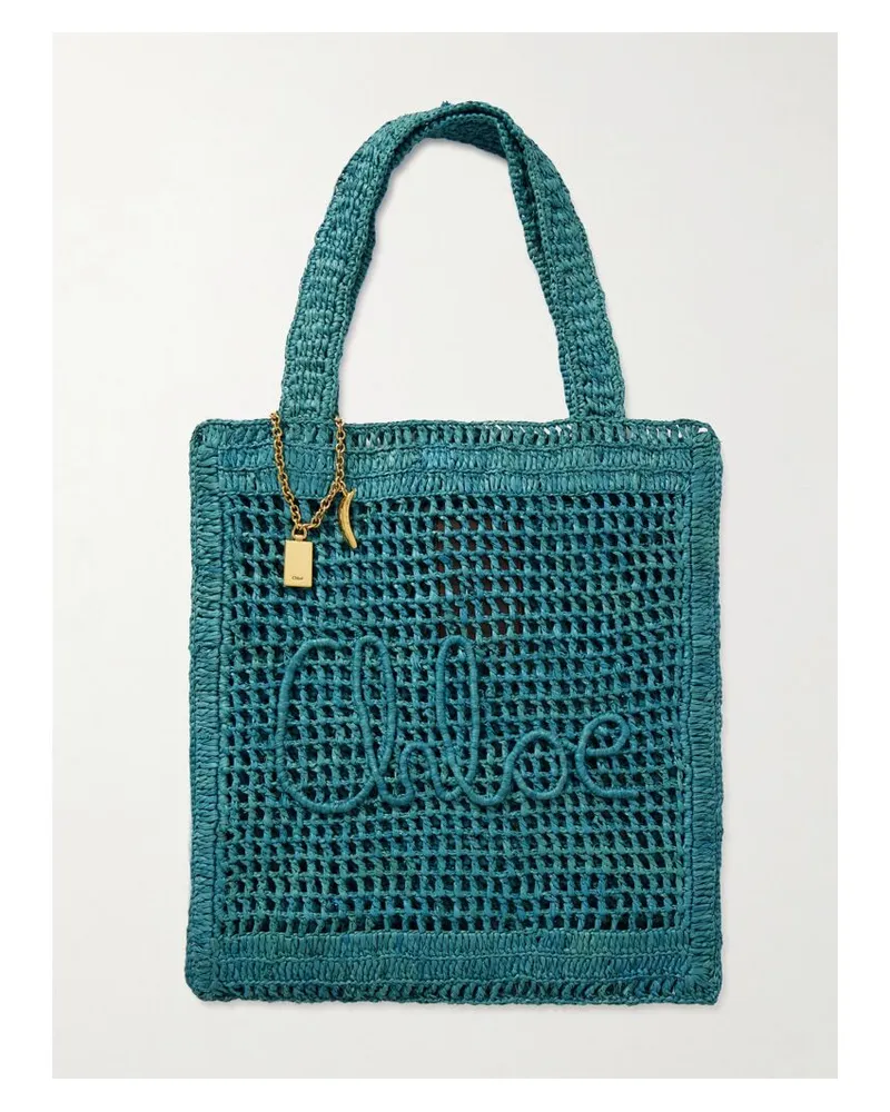 Chloé Summer Banana Tote Aus Raffiabast Mit Verzierung - Blau Blau