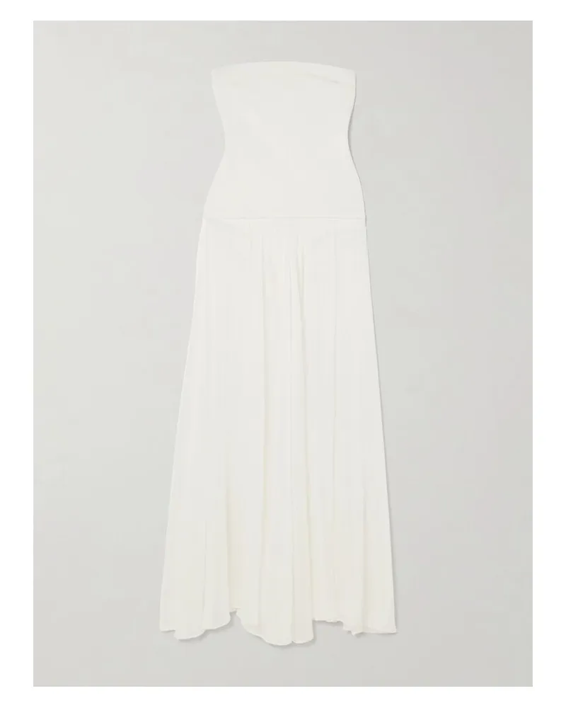 Esse Studios Aire Trägerloses Midikleid Aus Ponte Und Einer Leinen-seidenmischung - Weiß Weiß