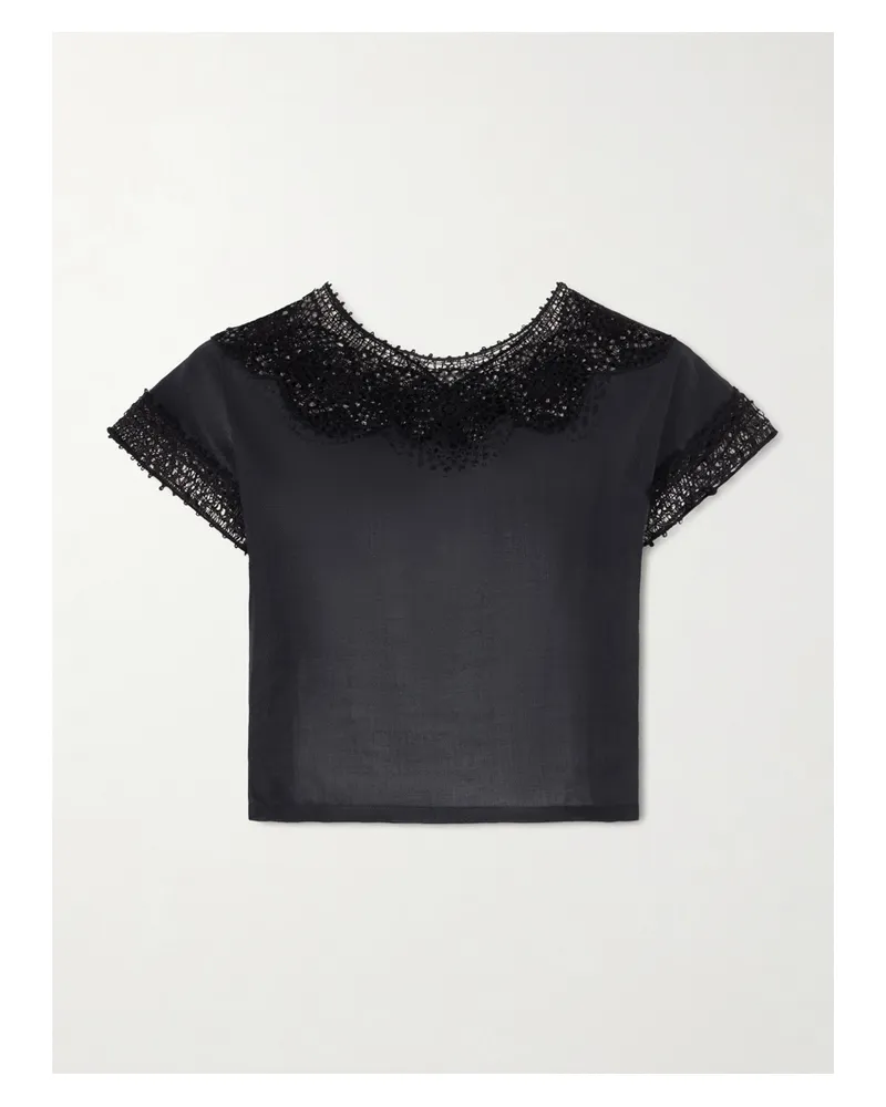 Nili Lotan Caila Crochet-trimmed Ramie Top - Black Black