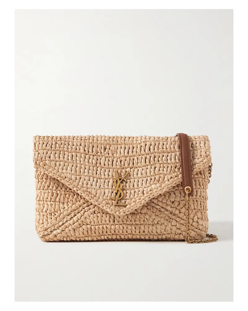 Saint Laurent Cassandre Leather-trimmed Raffia Shoulder Bag - Brown Brown