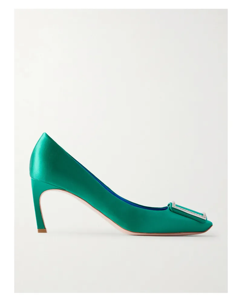Roger Vivier Decollete Trompette 70 Embellished Satin Pumps - Green Green