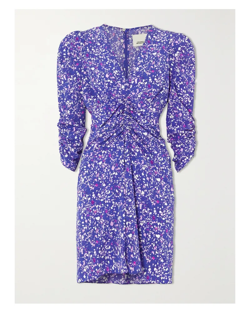Isabel Marant Aliniza Minikleid Aus Crêpe Aus Einer Bedruckten Seidenmischung Mit Raffungen - Blau Blau