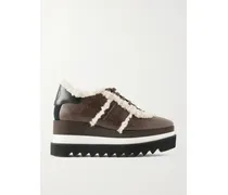 Sneak-elyes Fleece-trimmed Brushed Sneakers - Brown