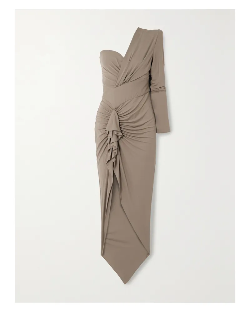 Alexandre Vauthier Asymmetrisches Maxikleid Aus Stretch-jersey Mit Rüschen - Grau Grau