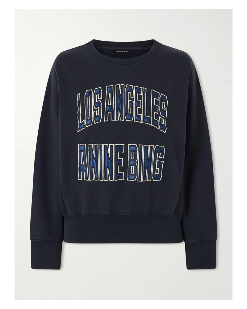 Anine Bing Harry Sweatshirt Aus Baumwoll-jersey Mit Applikation Und Stickerei - Schwarz Schwarz