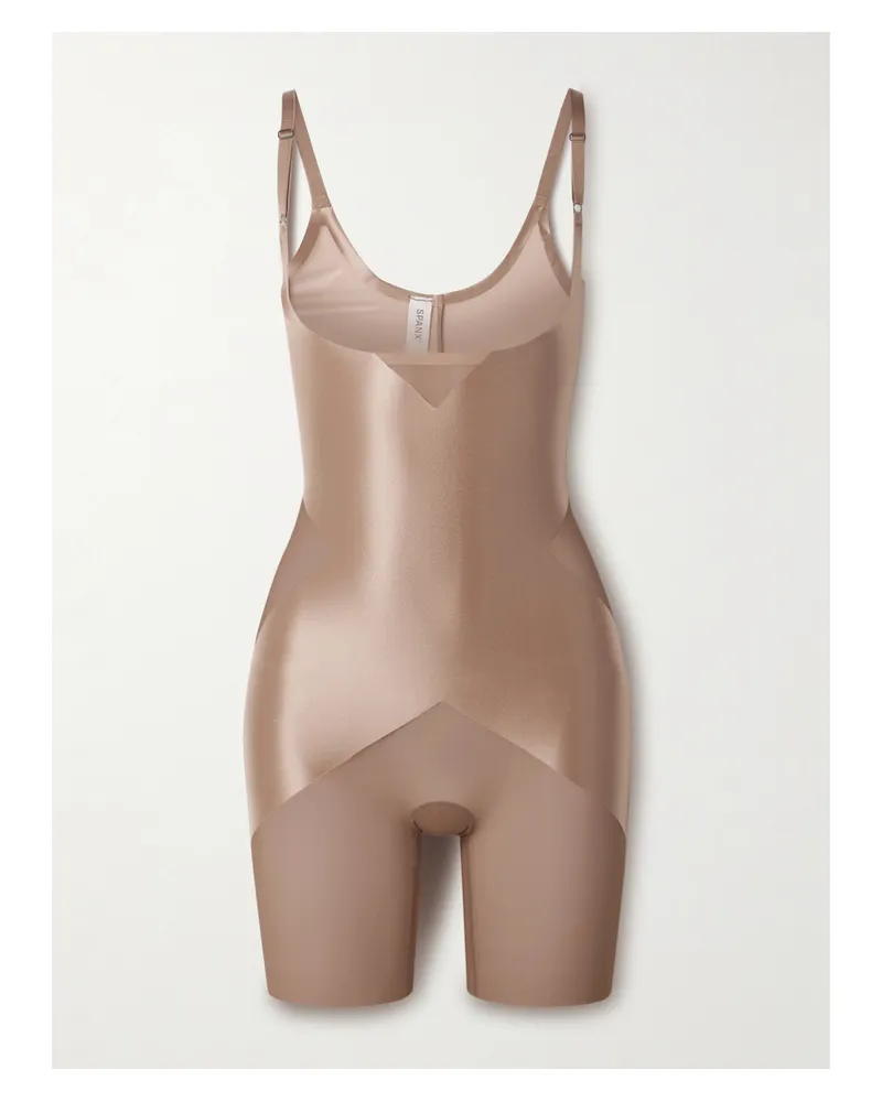 Spanx Spanxshape™ Satin-x™ Open-bust Mid-thigh Bodysuit - Brown Brown