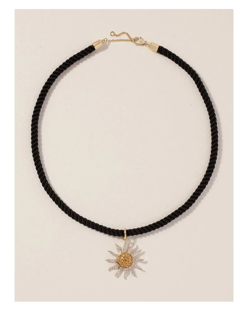 Yvonne Léon Soleil Kordelkette Mit Details Aus 9 Karat Gold, Citrinen Und Diamanten - Schwarz Schwarz
