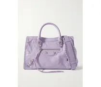 Le City Small Embellished Textured-leather Tote - Purple