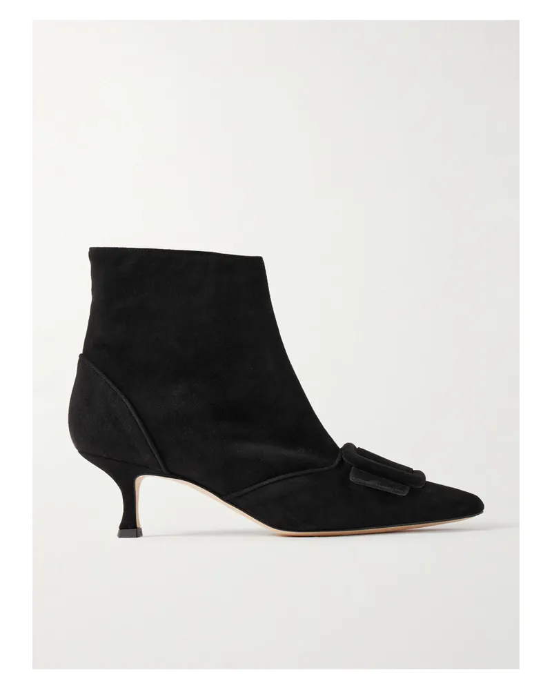 Manolo Blahnik Baylow 50 Buckled Suede Ankle Boots - Black Black