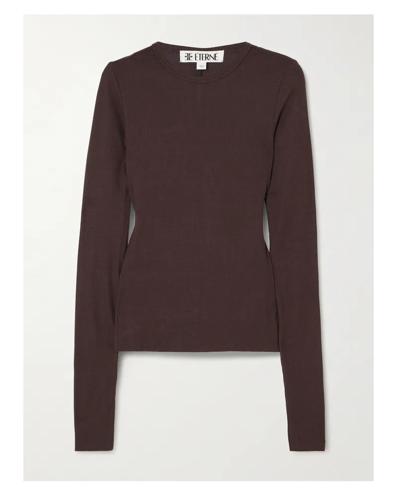 ÉTERNE Ribbed Jersey Top - Brown Brown